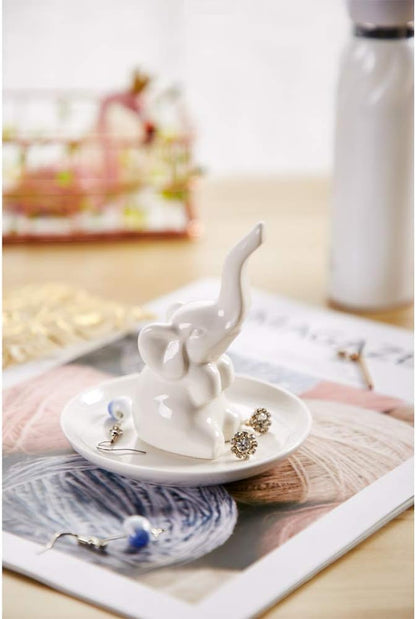 Elephant Ring Dish Holder for Jewelry,Elephant Gifts for Women Chritsmas,Engagement Wedding Trinket Trays,Ceramic White