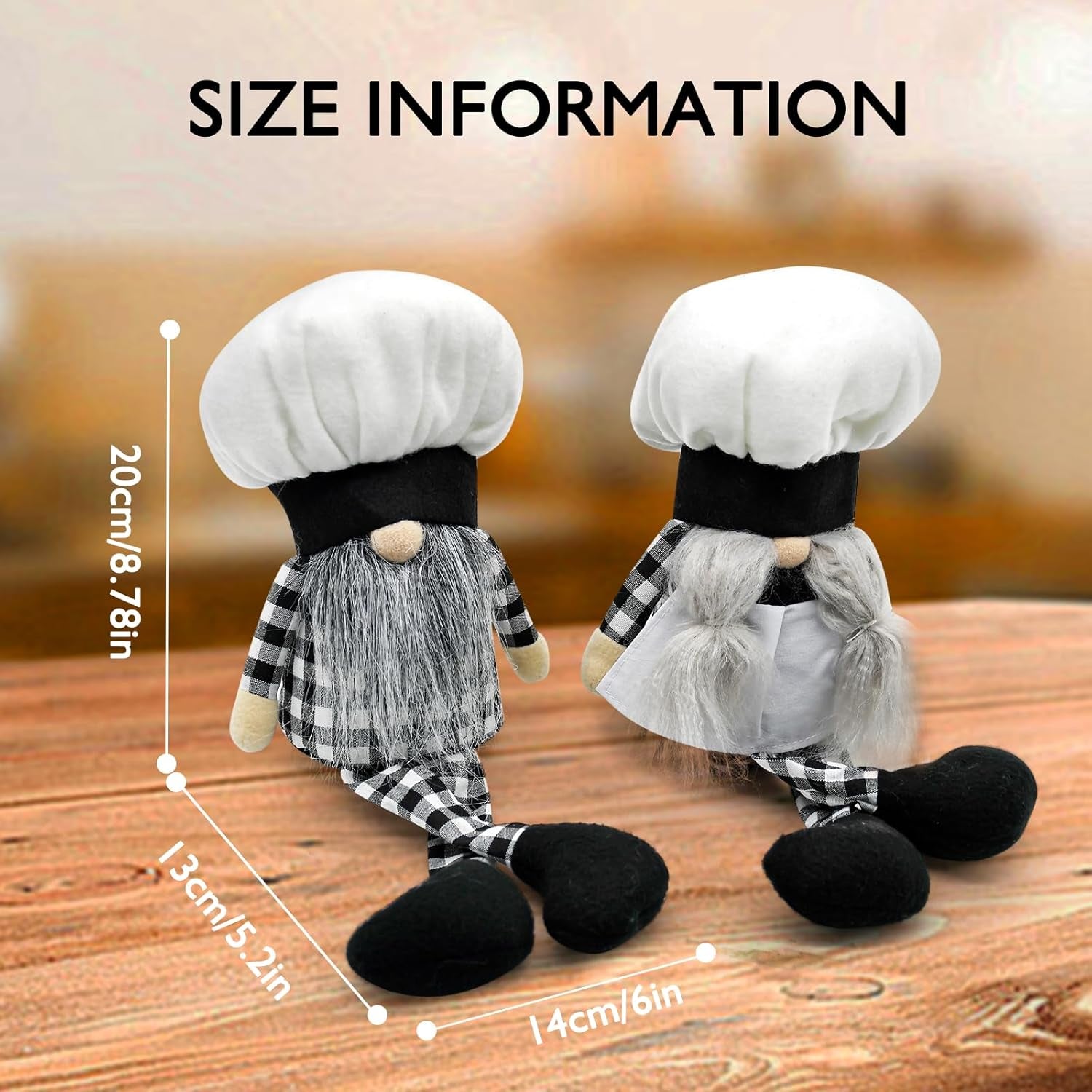 Buffalo Plaid Chef Gnome Plush Decorations for Home, 2PCS Mr. & Mrs. Kitchen Chef Cooking Plaid Gnomes Plush Collectible Figurine for Home Farmhouse Kitchen Tiered Tray Decor Gifts