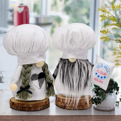 2Pcs Handmade Chef Gnomes Plush - Tomte Gnome for Christmas Kitchen Decor & Tiered Tray Holiday Ornament for Xmas Party, Gift for Child