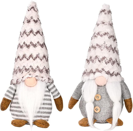 White Christmas Gnomes, Christmas Gnomes Plush Decor, Handmade Swedish Tomte Plush Gnomes (A-2 Pack)