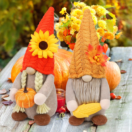 2Pack Thanksgiving Gnomes Fall Decorations Gnomes Hold Pumpkin Corn, Mr and Mrs Swedish Tomte Gnome Doll Autumn Harvest Thansgiving Decor