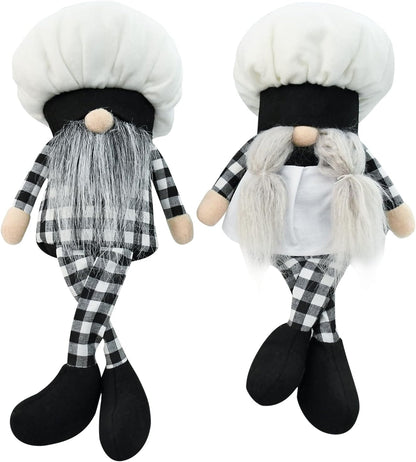 Buffalo Plaid Chef Gnome Plush Decorations for Home, 2PCS Mr. & Mrs. Kitchen Chef Cooking Plaid Gnomes Plush Collectible Figurine for Home Farmhouse Kitchen Tiered Tray Decor Gifts