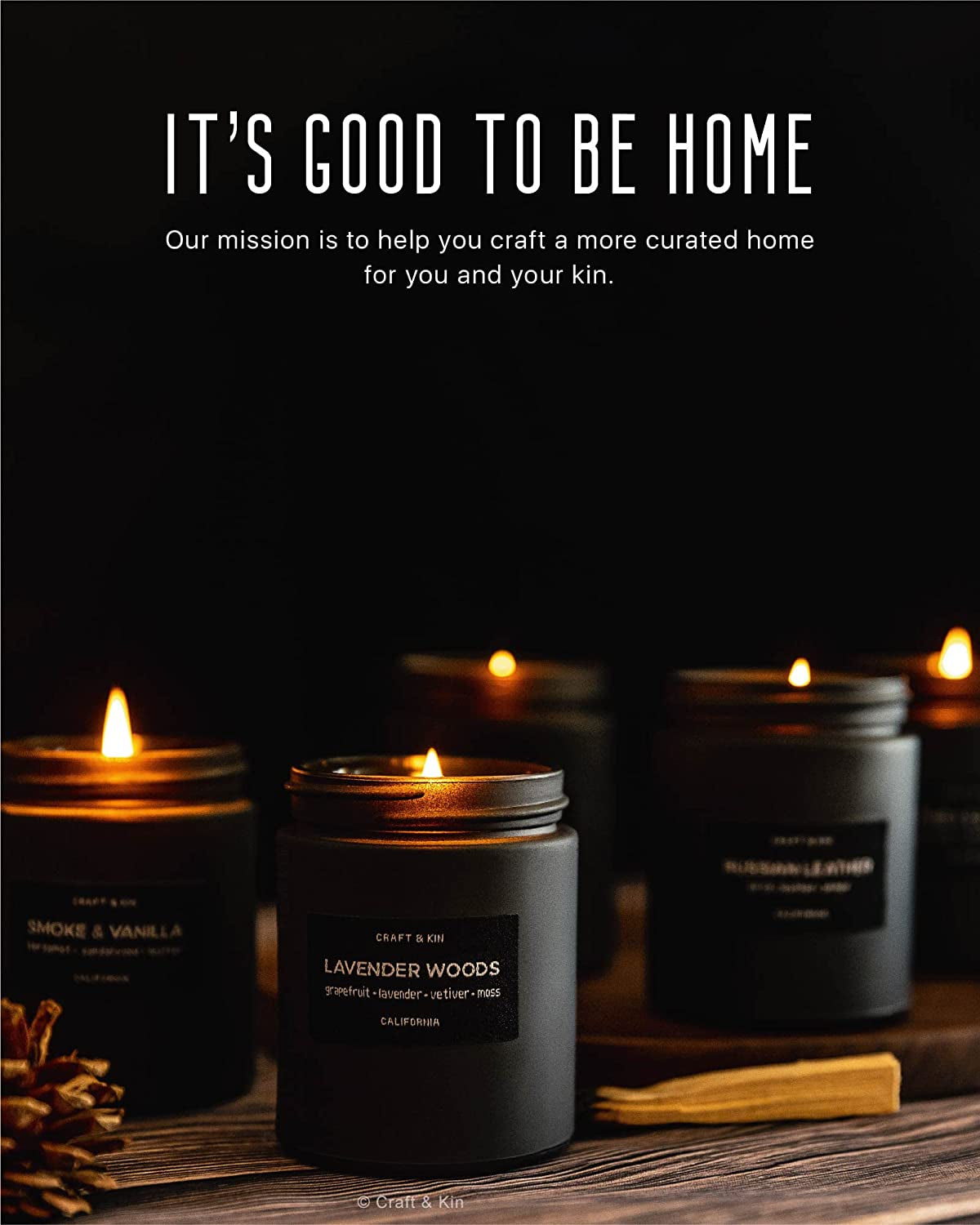 Premium Smoke & Vanilla Candle | Scented Candles for Men | Soy Candle | Fall Candles for Home Scented | Black Candles, Long Lasting Candles with 45 Hour Burn Time 7.6Oz