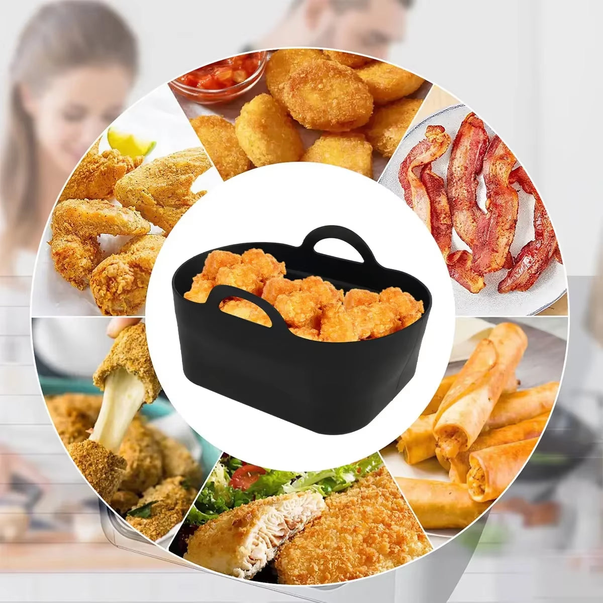 2Pcs Air Fryer Silicone Pot Reusable Air Fryer Liner Rectangle Air Fryer Basket No-Stick Air Fryer Pan Heat Resistant Air