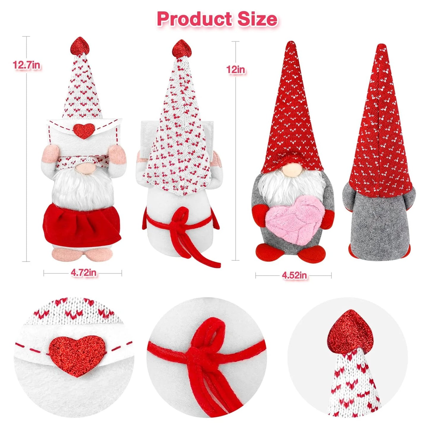 Scandinavian Gnome Dolls White and Red Cotton Decoration, Set of 2