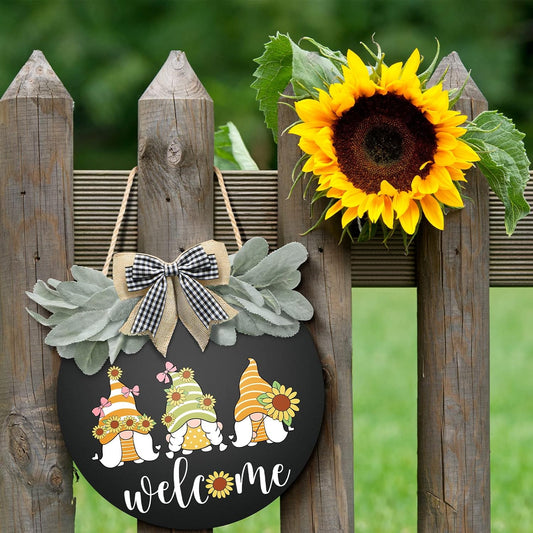 Sunflowers Gnome Welcome Sign for Front Door Decor Sunflower Decor Sunflower Wreath for Front Door Porch Farmhouse Sunflower Kitchen Decor Outdoor Indoor Sunflower Party Decoration Housewarming Gifts